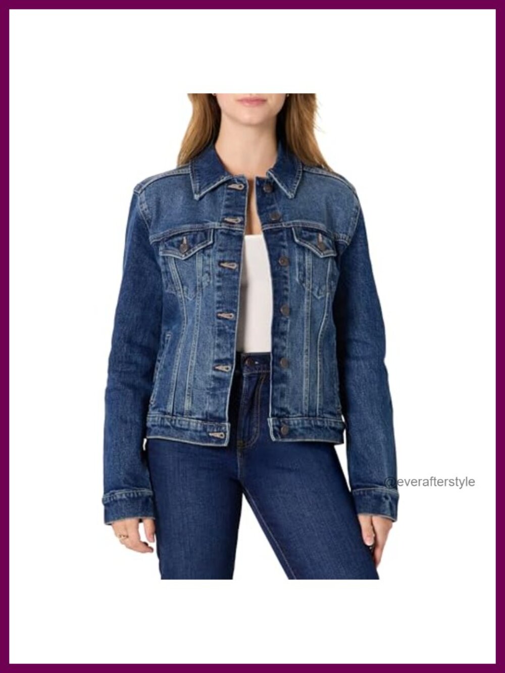 Oversized-Fit Rigid Denim Trucker Jacket Button Front Chest Pockets